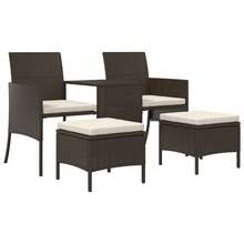 vidaXL Garden Sofa 2-Seater With Table And Stools Brown Poly Rattan - Yellow - View 2