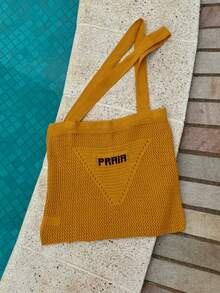 EXPOSICAO PAULISTA Women's Knitted Beach Bag With Shoulder Strap - Summer Vacation Style - 芥末黃 - 查看 2