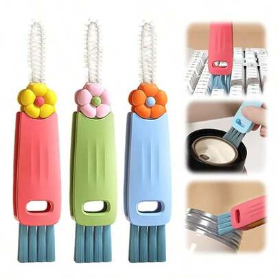 1个三合一多功能杯盖缝隙清洁刷 - 软毛刷，适用于厨房和浴室，便携式家用工具，无需电源，带挂钩设计，方便收纳