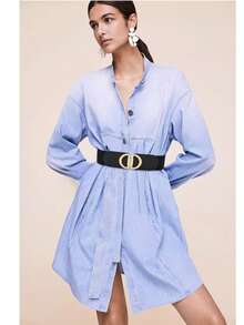 Women's Vintage Wide Elastic Waist Belt, Thick Elastic Leather Belt With Buckle Design, Suitable For Dresses And Coats, Campus Autumn Style - Black - View 4
