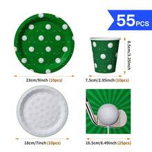 高尔夫主题一次性餐盘、餐巾纸、杯子套装，包含餐盘、餐巾纸和杯子，适合10位客人使用，一次性纸盘，派对餐具，适用于生日、婚礼、聚会、家庭野餐等场合。 - 彩色 - 查看 2