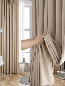 1 Stück einfarbiger moderner Verdunkelungsvorhang aus Viskose, mit Gardinenstange, geeignet für Wohnzimmer und Schlafzimmer - transparenter und lichtfilternder Vorhang, Wohnzimmervorhang, Schlafzimmervorhang - Beige - Übersicht 1