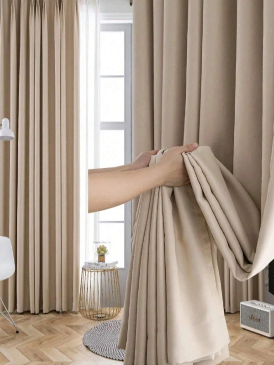 1 Stück einfarbiger moderner Verdunkelungsvorhang aus Viskose, mit Gardinenstange, geeignet für Wohnzimmer und Schlafzimmer - transparenter und lichtfilternder Vorhang, Wohnzimmervorhang, Schlafzimmervorhang - Beige - Übersicht 1