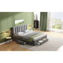 Polsterbett 160 X 200 Cm Samt, Mit Lattenrost Rückenlehne 4 Schubladen, Gray - Grey - View 1