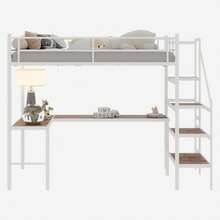 High Bed With L-Shaped Desk, Spacious Storage And Trellis, Sturdy Bed Frame With Stairs, Black, White. - White - View 5