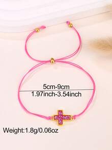 2pcs/Set Trending Crystal Cluster Resin Cross Wax Rope Bracelet, Suitable For Men, Women, Mother-Daughter, Sisters, Couples - Bracelet - View 2