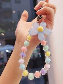 Multicolor Beaded Lanyard Handmade Flower Bead Phone Strap Bracelet Bag Pendant Keychain Korean/Japanese Inspired Summer Floral Bridesmaid Gifts Phone Charm - Multicolor - View 14