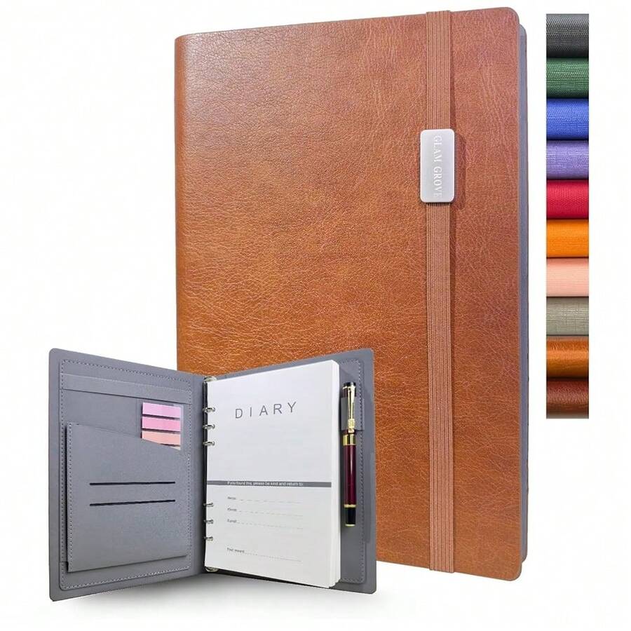 A5 Binder With 6 Ring – Lined Leather Journal Notebook, Refillable Hardcover With Pen Loop, 160 Pages 100G Thick Paper For Work, Travel & Schoolsss Writing (Brown) - màu nâu - Xem 1