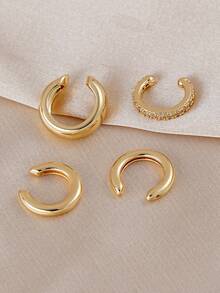 4件套极简立方氧化锆耳夹套装 – 可叠戴免耳洞饰品，适合日常及办公佩戴 - 金黃色 - 查看 4