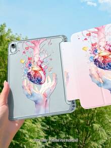 A Tablet Case Featuring A Heart-Shaped Branch Motif, Hand-Painted Double-Sided Printed Tablet Sleeve, Multi-Angle Adjustable Tablet Stand, Foldable Tri-Fold Tablet Cover With Stylus Slot, Magnetic Auto-Sleep/ Wake Smart Power-Saving Feature, High-Transparency Back Panel - Multicolor - View 9