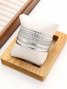 10pcs Bohemian Style Wavy Pattern Smooth Surface Textured Bracelet Set, Multi-Element Stacking Bangle Bracelets For Women (Suitable For Gifts, Parties, Evenings, Daily Wear) - Silver - View 2