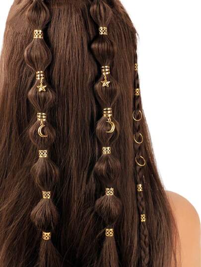 44pcs Dreadlock Braid Rings, Star & Moon Combo Hair Accessories, Festival & Party Hair Decorations, Ramadan