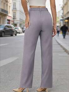 Women's Solid Color Pocket Button Casual Versatile Daily Commute Pants Spring - Dark Grey - View 2
