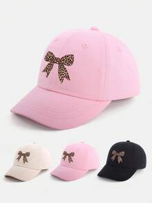 1顶幼儿女童棒球帽（3-7岁）——可爱豹纹蝴蝶结装饰遮阳帽，柔软可调节防紫外线，非常适合返校、游乐场玩耍、家庭远足和夏季户外探险。 - 蝴蝶結 - 查看 1