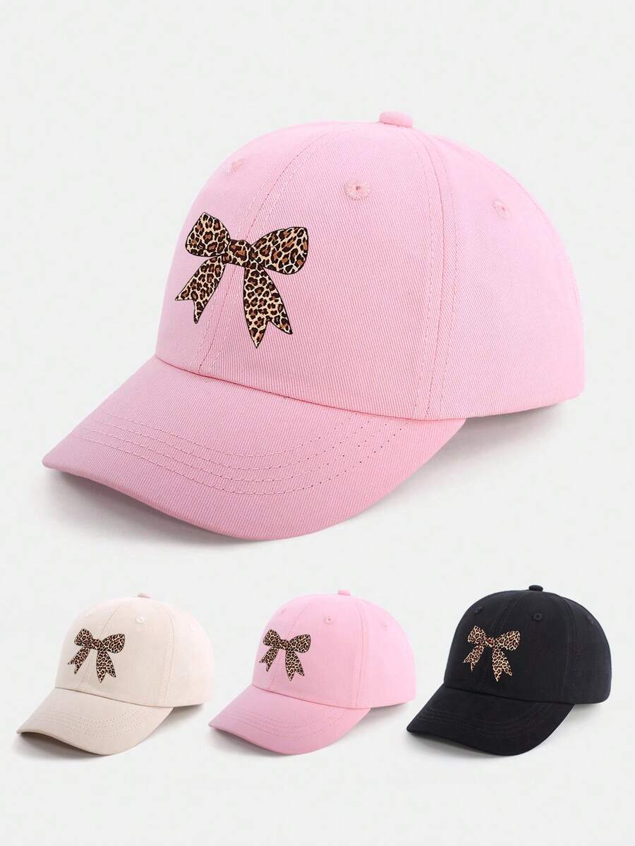 1顶幼儿女童棒球帽（3-7岁）——可爱豹纹蝴蝶结装饰遮阳帽，柔软可调节防紫外线，非常适合返校、游乐场玩耍、家庭远足和夏季户外探险。 - 蝴蝶結 - 查看 1