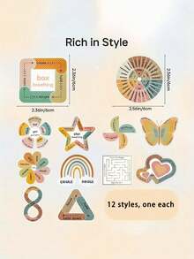 12片感官舒缓贴纸，纹理贴纸，帮助缓解患有注意力缺陷多动障碍或焦虑症儿童的课堂焦虑，适合作为男孩的生日礼物或课堂奖励。 - 彩色 - 查看 8