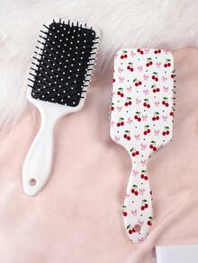 1pc Y2K Aesthetic Air Cushion Hair Comb, Classic Elements Design With Heart, Bow, Cherry, Floral Patterns, Smooth Straight Hair Styling, Durable PC+TPU Material - Multicolor - View 17