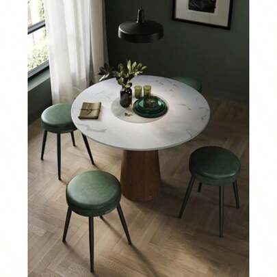 EKHO Collection - Dining Chairs Stools Set Of 4 Upholstered Kitchen Chairs Vanity Stools Synthetic Leather With Stitching Mid-Century Modern 19-Inch Tall Easy Assembly Forest Green