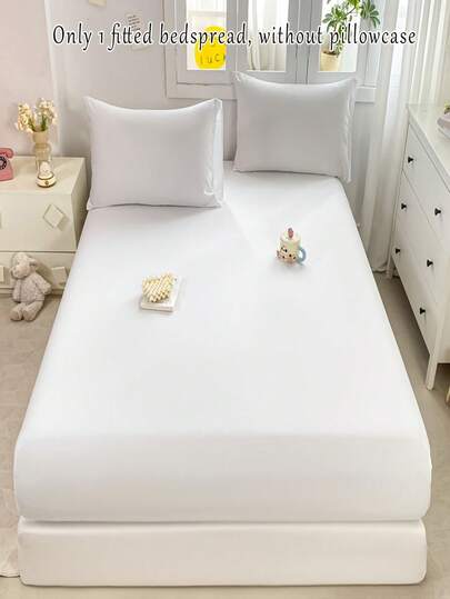 1pc Solid Color Fitted Sheet Cover, Soft & Comfortable, Machine Washable, Suitable For Bedroom, Dorm, Hotel, Bedding Decor, Holiday Gift