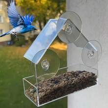 Transparent Bird Feeder In The Shape Of A House, Weatherproof, With Suction Cup For Installation And Hanging, Suitable For Outdoor Gardens. - Trong suốt - Xem 10