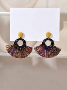 1对波西米亚风耳环，欧美时尚创意手工扇形流苏吊坠耳环，女士款 - 亮片流蘇耳環 - 查看 12
