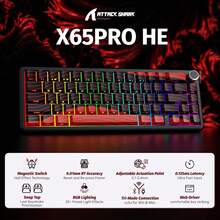 Bàn phím chơi game không dây ATTACK SHARK X65PRO HE Rapid Trigger, độ chính xác RT 0.01mm, tốc độ phản hồi 8KHz, bàn phím có dây với công tắc từ tính, ba chế độ, lực nhấn có thể điều chỉnh, đèn nền RGB dành cho PC Windows/ Linux/ Game thủ, quà tặng ngày lễ, quà tặng cho trẻ em, quà năm mới 2026 - Màu đen & vàng/ đen & đỏ/ trắng. - Nhiều màu - Xem 2