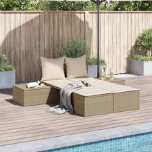 vidaXL Doppel-Sonnenliege Mit Beigen Auflagen Aus Polyrattan - B - View 1