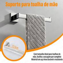 Kit Acessórios Toalheiro Prata Escovada Aço Inox Quadrado 4Pcs Winda - Prata - Visão 8