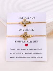 2pcs/Set Trending Crystal Cluster Resin Cross Wax Rope Bracelet, Suitable For Men, Women, Mother-Daughter, Sisters, Couples - Bracelet - View 14