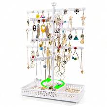 Rotating Earring Organizer Display Stands, Jewelry Organizer Display For Earring, Necklaces, Rings, Bracelets, Large Capacity Earring Storage Display For Store, Showcase, Tradeshow And Home (White) - RotatingWhite - View 1