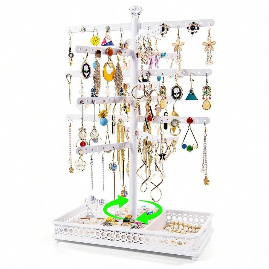 Rotating Earring Organizer Display Stands, Jewelry Organizer Display For Earring, Necklaces, Rings, Bracelets, Large Capacity Earring Storage Display For Store, Showcase, Tradeshow And Home (White) - RotatingWhite - View 1
