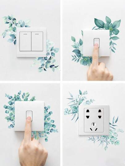 4 قطع/مجموعة ملصقات جدار مفتاح كهربائي بتصميم أوراق نباتات خضراء بسيطة، ديكور جداري بنباتات خضراء، ملصقات زخرفية للمفاتيح، ديكور منزلي طازج وجذاب، تصاميم متنوعة لنباتات خضراء، نمط زهري لاصق ذاتي، سهل التطبيق، مناسب للحمام والديكور المنزلي، ديكور