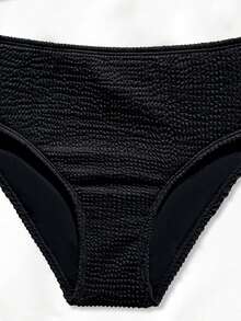 Bộ bikini cho bé gái tuổi teen, chất liệu vải dệt sóng màu đen, thiết kế cổ chữ V buộc dây, đồ bơi 2 mảnh thời trang cho thiếu nữ, thích hợp cho kỳ nghỉ hè ở bãi biển và bơi lội. - màu đen - Xem 4