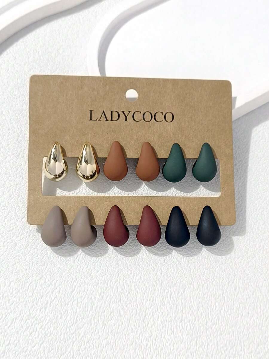 LADYCOCO Bộ 6 khuyên tai hình giọt nước bằng nhựa ABS thời trang và dễ thương, nhiều màu sắc, trang sức cao cấp dành cho nữ. - Nhiều màu - Xem 1