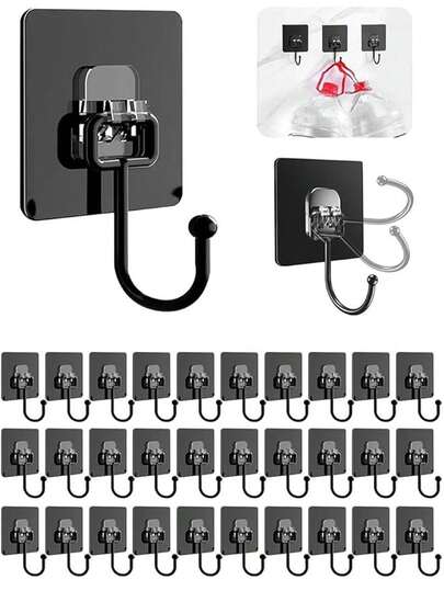10 قطع من شماعات المعاطف المصنوعة من الفولاذ المقاوم للصدأ بدون مسامير - خطافات حائط معاصرة قابلة لإعادة الاستخدام من المعدن والبلاستيك اللاصق، بمقاس 2.55 * 2.55 بوصة للمطبخ والحمام