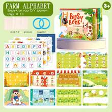 3D农场动物字母贴纸，早教互动玩具，带互动游戏的无声教育书，可重复使用，农场主题形状贴纸，儿童早期学习字母贴纸，亲子互动贴纸玩具 - 彩色 - 查看 7