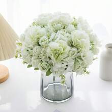 80 pièces Bouquet artificiel de roses et d'hortensias, plantes artificielles, fleurs artificielles, décoration de bouquet, matériaux de couronne, accessoires de boîte à bonbons, corsage, matériaux de coiffe, décoration de fête d'anniversaire, décoration de la maison, bouquet de mariée, décoration de mariage - Vert - Voir 7
