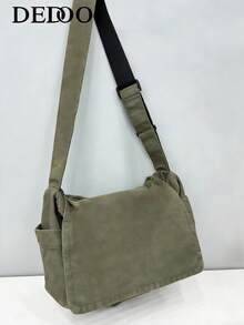 Dedoo Túi đeo chéo cổ điển đơn giản, chất liệu vải canvas dày dặn, kiểu dáng casual, dung tích lớn, phong cách Mỹ, phù hợp cho sinh viên, những chuyến đi ngắn, túi vải đơn giản phong cách đường phố. - màu xanh lá - Xem 10