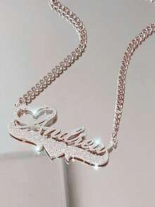 1pc Customized Shiny Matte Name Necklace, Classic Vintage Stainless Steel Men's Thick Cuban Chain, Personalized Heart Letter Pendant Necklace, Best Gift For Family And Friends - 彩色 - 查看 5