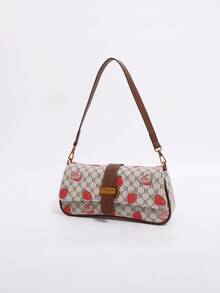 Classic Vintage Paris Bag With Distressed Pattern And Strawberry Print, Retro And Romantic. Comes With Long And Short Shoulder Straps, Can Be Worn Over The Shoulder Or Carried On The Arm. Suitable For Commuting, Dates, Shopping, Valentine's Day Gifts, And Other Occasions. - Multicolor - View 4