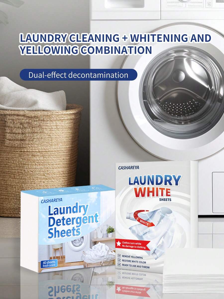 2-In-1 Whitening Laundry Sheets - Nano Bubble Stain Remover + Whitening Booster, Anti-Yellowing - Multicolor - View 1
