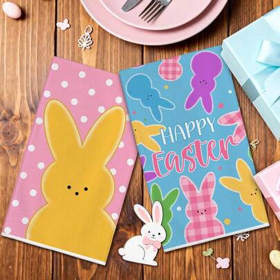 2 szt. wielkanocnych ściereczek kuchennych, minimalistyczne ściereczki do rąk z motywem królika z kreskówek, supermiękkie dzianinowe ściereczki do naczyń, nadające się do prania w pralce, wystrój kuchni w stylu rustykalnym, dekoracja na przyjęcie wielkanocne, do gotowania i sprzątania, prezent na parapetówkę