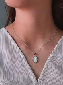 1件S925纯银极简椭圆形吊坠项链，优雅日常佩戴精致锁骨链，女士礼物 - 橢圓 - 查看 5