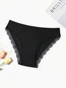 4pcs Women's Black Striped Panties, Lace Trim Design, Breathable Fabric, High Elasticity, Comfortable & Sweat-Absorbent - Black - View 6