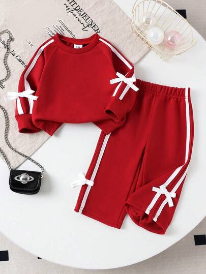 2pcs Baby Girls' Casual Loose Fit Long Sleeve Sweatshirt + Pants Set, Lightweight For Spring & Autumn