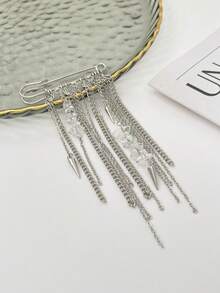 1pc Bohemian Geometric Asymmetrical Crystal Beaded Brooch, Rivet Chain Tassel Anklet, Minimalist Fashionable Casual, Party, Holiday, Date, Women's Festival Birthday Versatile Jewelry Charm Anklet Gift - Silver - View 5