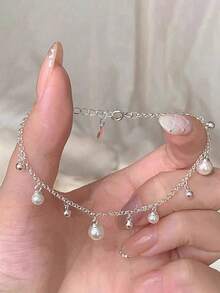 BALMORA 1件S925纯银星空仿珍珠手链，浪漫法式风格腕带，女孩生日礼物 - 銀色 - 查看 3