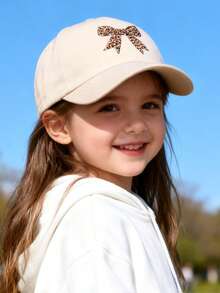 1顶幼儿女童棒球帽（3-7岁）——可爱豹纹蝴蝶结装饰遮阳帽，柔软可调节防紫外线，非常适合返校、游乐场玩耍、家庭远足和夏季户外探险。 - 蝴蝶結 - 查看 4