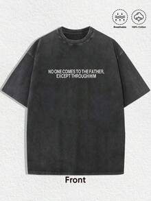 220g Washed Short Sleeved Shirt,  And Fashionable Men's Casual,One Way Jesus John 14:6 Printed Pattern T-Shirt For Spring And Summer, Suitable For Daily Outdoor Wear - màu đen - Xem 2