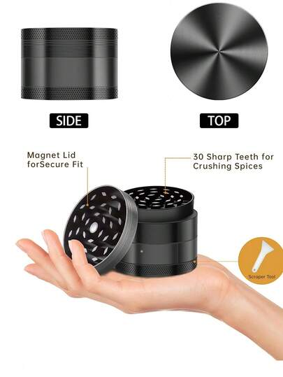 多功能四层锌合金草药研磨器 - 金属圆形厨房工具，无需电源，多种颜色可选，便携式金属烟草研磨器，设计独特，便于携带，随时随地享受高品质烟草体验，是送给朋友或情人节的绝佳礼物。